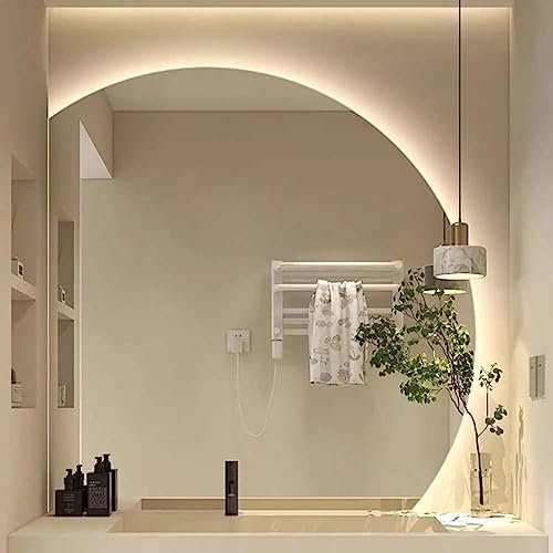 GaRcan Beschlagfreier, bruchsicherer dekorativer Spiegel, halbkreisförmiger Wandspiegel mit Touch-Schalter, 3-farbig dimmbarer Kosmetikspiegel für die Wand
