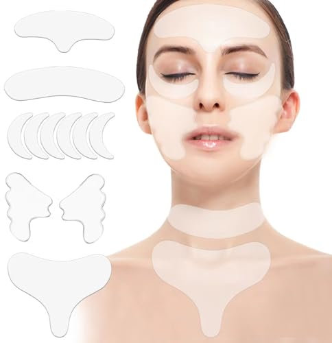 11 toppe riutilizzabili in silicone per il viso,Cerotti Per Il Viso Silicone Pad,strisce antirughe, riutilizzabili per ridurre gli occhi sulla fronte e intorno alla bocca e alle rughe