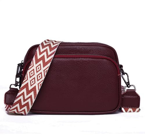 GSenhui Crossbody Bag Damen Echtes Leder Kleine Umhängetasche mit Breitem Gurt Reißverschluss und Abnehmbar Schultergurt Handytasche Zum Umhängen Frauen Schwarz