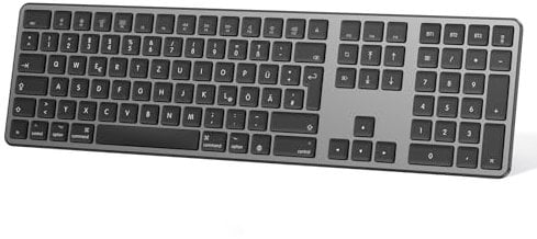 OMOTON Clavier Bluetooth pour Mac (MacBook/MacBook Air/MacBook Pro/iMac/iMac Pro/Mac Pro), rechargeable sans fil, pour Mac OS avec 3 canaux Bluetooth, disposition QWERTZ DE, plastique