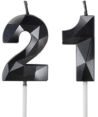 21st Birthday Candles, Number 21 Black Candles for Cake, Happy Birthday Candles Cake Topper Decorations for Birthday Party Wedding Anniversary Celebration Supply