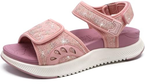 ONCAI Sandales Femmes,Soutien de voûte Randonnée Sandales,Orthopédique Extérieur Semelles Pour Fasciite Plantaire,Sport Nautique Plateforme Sandales avec 3 Sangle Réglables Clignotant Rose Taille 37