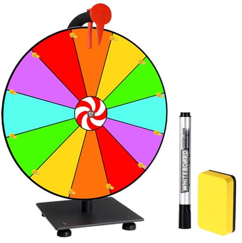 TGKYK Glücksrad zum Drehen, 30cm Glücksrad zum Selbstgestalten, 12 Beschriften Glücksrad mit Radiergummi und Markierstift, Preisrad Spielzeug, Drehrad Glücksrad für Wortspiele, Neujahr, Party