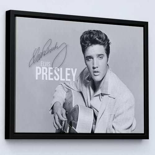 HWC Trading Elvis Presley Leinwanddruck, signiertes Autogrammbild für Musikfans, 40,6 x 30,5 cm, schwarz gerahmte Leinwand