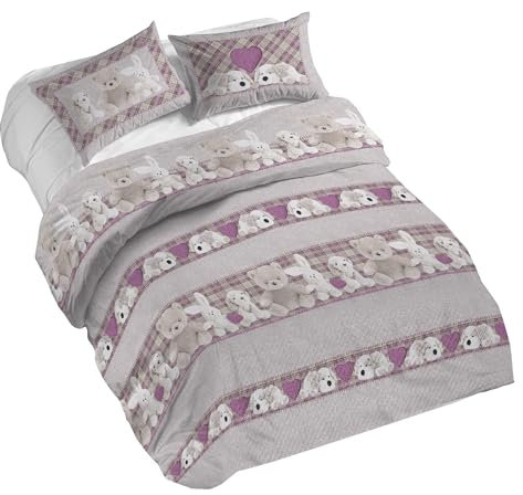 PENSIERI DELICATI Parure Copripiumino Matrimoniale 100% Cotone, Completo di Sacco 250x200cm e 2 Federe 52x82cm, Made in Italy, Copripiumino Lavabile In Lavatrice A 40°, Fantasia Peluche Rosa