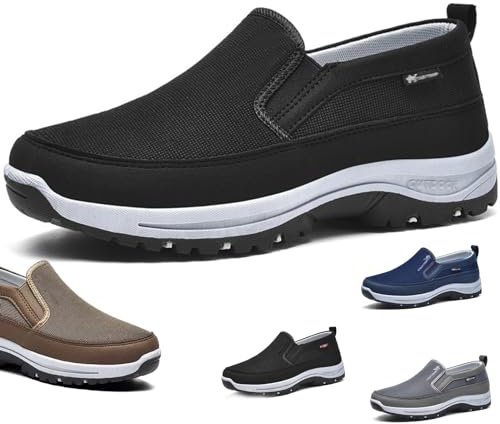 Auguscare Schuhe Männer,Männer Bogen Unterstützung Slip-On Canvas Loafers,Casual Orthopädische Turnschuhe Flats Walking Boot Schuhe,Männer Mesh Atmungsaktive Walking Schuhe (Schwarz,43EU)