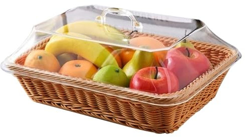 Rattan Basket With Lid Wicker Basket 13.8x9.8x5.9 Imitation Rattan Basket with Lid Rectangular Woven Basket Bread Baskets for Serving Fruit Basket for Picnic Restaurant Kitchen Teal