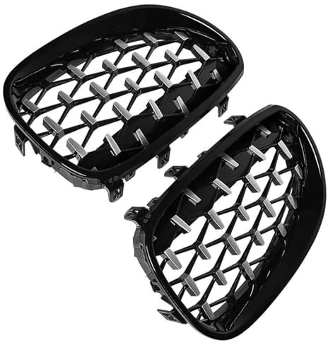 AJOHBM Front Kühlergrille Für B&MW E60 E61 525i 530i 528i 2003-2010 Chrom-Schwarz-Diamond-Frontnierengrill 51137027061 51137065701 51137027062 Auto Frontgrill