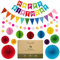 Meowoo Geburtstagsdeko, Regenbogen Geburtstag Party Deko - Happy Birthday Girlande, Wimpelkette, Wabenblumen, Papierfächer - Wiederverwendbare Deko Geburtstag für Männer und Frauen