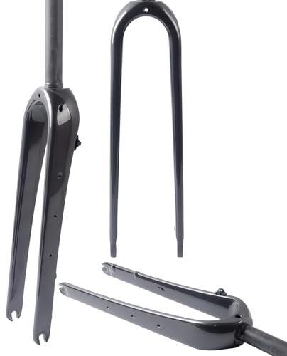 Nero Lucido, Dritto, Forcella Rigida in Fibra di Carbonio Gravel 700C Forcella Rigida per Bici da Strada in Fibra di Carbonio QR 9 mm Freno a Disco Perno Passante 1-1/8'' Tubo Dritto/Conico forcelle