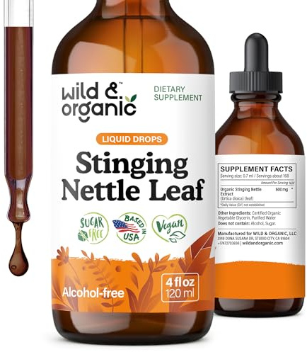 Wild & Organic Stinging Nettle Leaf Tincture - Urinary Tract Support - Stinging Nettle Extract Liquid Drops - Urtica Dioica Supplement - 5-Month Supply - Vegan, Sugar & Alcohol-Free - 4 fl oz