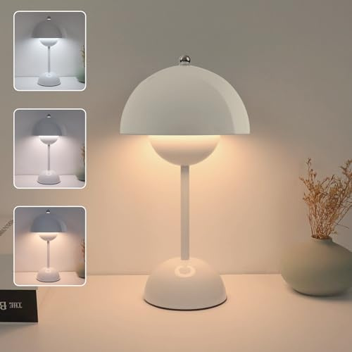 EXTRASTAR Flowerpot LED Tischlampe, Dimmbare Touch-Pilz Lampe, Kabellos mit 3 Farbtemperatur, USB-Aufladbare, Tischlampe für Schlafzimmer, Wohnzimmer, Weiß