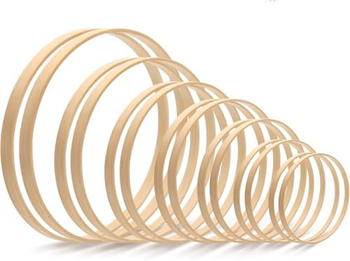 STOUCLA Holz Bambus Floral Hoop,Kranz Ringe,14 Stück 7 Größen Kranz Makramee Craft Hoop Ringe für DIY Hochzeit Kranz Dekor, Traumfänger,Wandbehang Handwerk (8 10 13 15 17 18 20 cm)