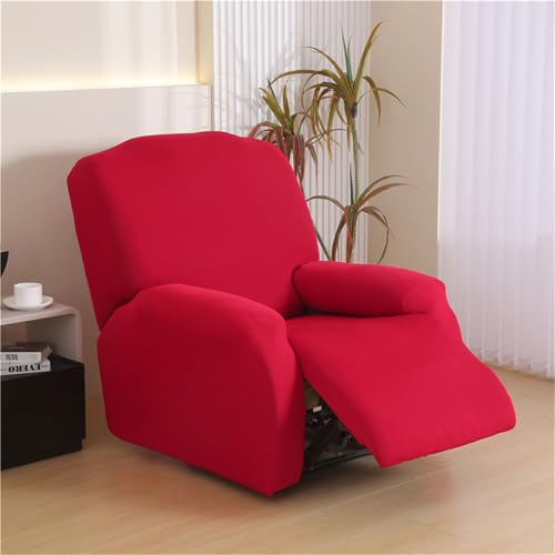 Hearda Stretchhusse für Relaxsessel,Solide Farbe Sesselschoner für Relaxsessel 4-Teilig Sesselbezug Relaxsessel Bezug Stretch Bezug für Fernsehsessel, Recliner Chair Cover Waschbar (Rot)
