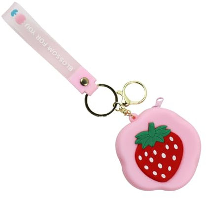 AfitLulu Portamonete Donna in Silicone, Forma del Fiore Porta Monete con Portachiavi e Cinturino da Polso, Custodia Protettiva per Cuffie con Chiusura Lampo per Monete, Orecchini, Chiavi (Rosa)