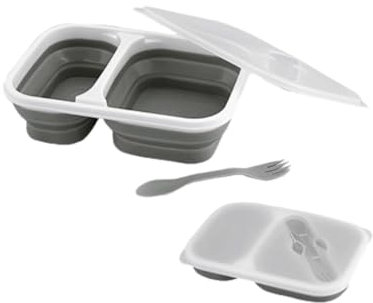 Generico Contenitore Portapranzo Pieghevole con Posata in Plastica 2 Colori Assortiti, Dimensioni 26x19x7,5 cm, Ideale per Ufficio, Scuola e Viaggi (GRIGIO)