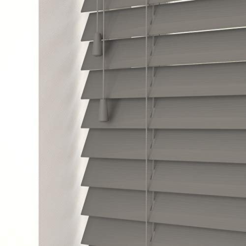 Smooth Grey 50mm Faux Wood Venetian Blinds Fine Grained With Strings 120cm Drop 60cm Wide