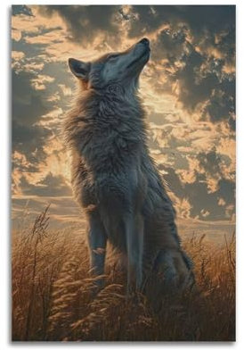 HUIYHB Tier-Poster, Motiv: Der Wolf, der den Himmel betrachtet, dekoratives Gemälde, Leinwand, Wandposter und Kunstdruck, moderne Familienschlafzimmer-Dekoration, Poster, 60 x 90 cm