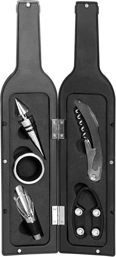 Wein Korkenzieher Zubehör Set Weinflaschenöffner Werkzeug Set mit 5 Stück Party Geschenk Set für Weinliebhaber, mit Zubehör mit Folienschneider | Korkenzieher | Ausgießer | Tropfring | Edelstahlkorken