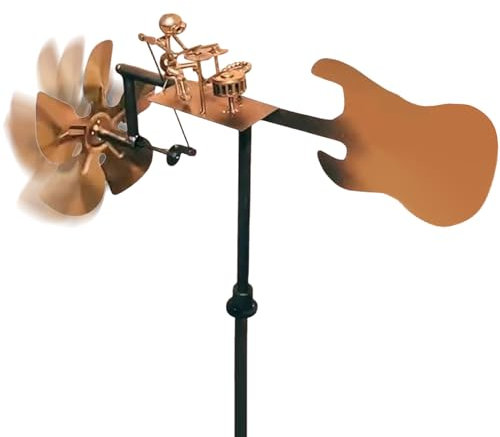 Handmade Metal Drummer Windmill | Percussionist Music Figurines and Statues | Steampunk Drummer Garden Spinner | Rockins Wind-Powered Kinetics Sculpture Wind Mill for Outdoor Statue Courtyard