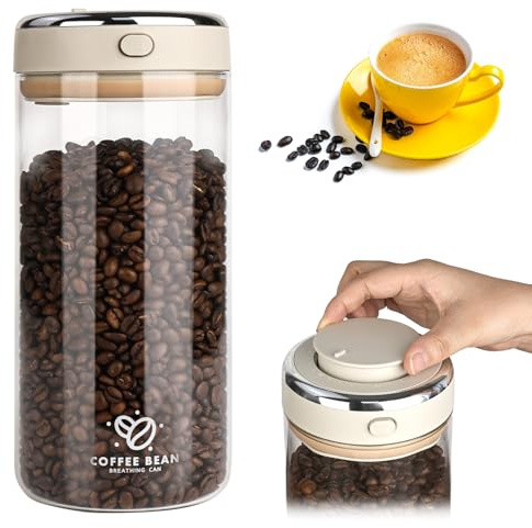 Rzspher 500g Kaffeedose Luftdicht, 1700ml Kaffeebohnen Behälter, Kaffeebohnen Aufbewahrung aus Hochwertigem Glas für Kaffeebohnen, Nüsse, Kakao, Teeblätter