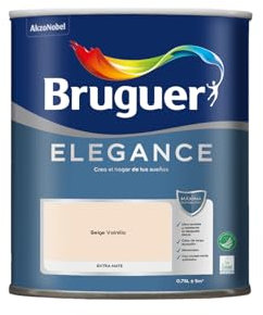 Bruguer Elegance Pintura Monocapa Extra Mate para Paredes y Techos, Interior y Exterior protegidos, Ultra Lavable, Resistente al Desgaste y Manchas, Con conservante Antimoho, Beige Vainilla 750 ml