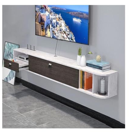 JUNCHENG1008 TV Stand Floating TV Unit, Wall Mounted TV Cabinet, Floating Shelves with Door for Living Room and Office TV Stand for Living Room(White,Small)