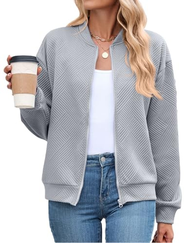 PANOZON Damen Baseball Jacke Reißverschluss Langarm Jacke Casual Bomberjacke