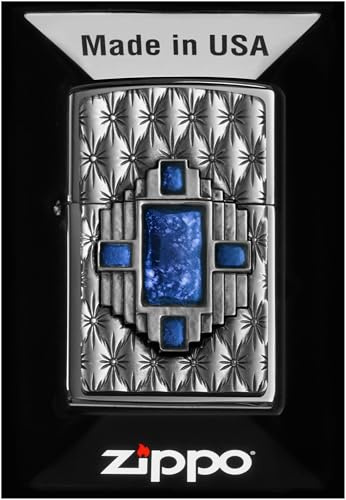 Zippo Sturmfeuerzeug - Blue Diamond, High Polish Chrome, Emblem - Nachfüllbar - Wiederverwendbar - Windfestes Design - Geschenkbox - Made in USA