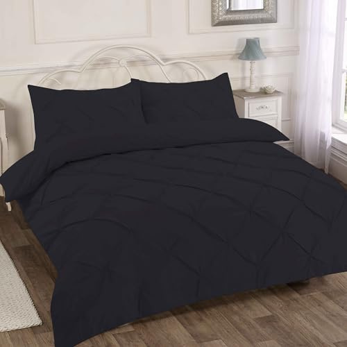 Home Sweet Home UK Pintuck Double Size Duvet Cover Sets Soft PolyCotton Duvet Cover Sets Doublesize With Button Closure Non-Iron Easy Care Bedding With Matching Pillowcases