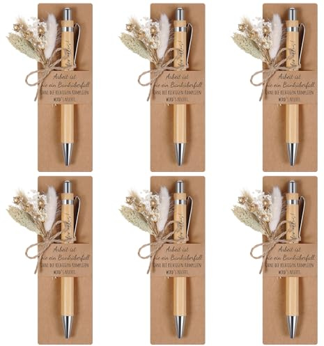 Hestya 6 Set Danke Kollegen Kugelschreiber mit Gravur Danke Geschenke | 6 Holz Kugelschreiber, 6 Echtem Trockenblumenstrau, 6 Stifthalter aus Papier, Abschiedsgeschenk, für Team Jobwechsel
