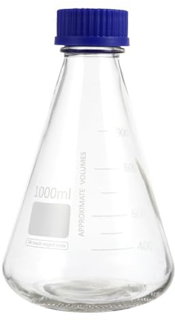 ANDRESLAD Konischer Erlenmeyerkolben aus Klarem Glas 1000 ml mit Deckel Messkolben für Laborversuche und Chemieunterricht Stabile Laborflasche für Präzise Probenmessung