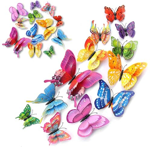48 Stück 3D bunte Schmetterlings-Wandaufkleber, Schmetterlings-Wanddekore, abnehmbare Schmetterlinge, DIY-Kunstdeko für Partys, Büro, Schlafzimmer, Sticker-Set