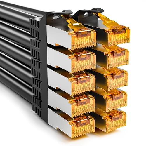 iwillink Cable de conexión CAT 7, 0,15 m, 10 Gbps, 10 unidades, color negro | Cable LAN corto de 600 MHz, 15 cm, cable de red RJ45 compatible con CAT 7/6a, S/FTP, cobre, compatible con PoE