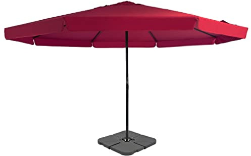 Parasol rouge de 5 m de diamètre, protection UV, cadre en aluminium, manivelle, pied stable à remplir, pour jardin, terrasse, balcon, extérieur