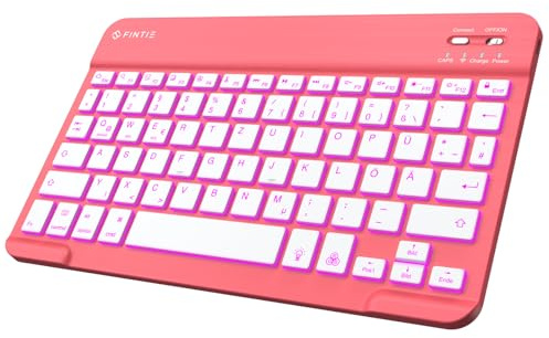 FINTIE Bluetooth Tastatur mit Hintergrundbeleuchtung in 7 Farben, Pink | Tablet Tastatur mit deutschem Layout QWERTZ für iPad/iPhone, Samsung/Xiaomi/Honor Pad (Kompatibel mit Windows, Android, IOS)
