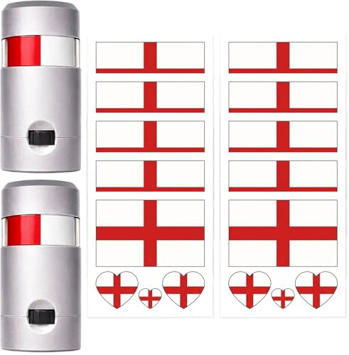 England Face Paint, Red and White Face Paint for Sports Events and Festivals, England Stickers for Face Tattoo, 2 Face Paint Sticks and 10 England Accessories,For 2026 World Cup