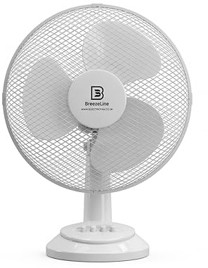 Breezeline 12 Inch Desk Fan Quiet Powerful Cooling Table Fan with 3 Speeds, Adjustable Tilt Head cooling fan & 90° Oscillation floor fan for Bedroom Home Office Workspaces