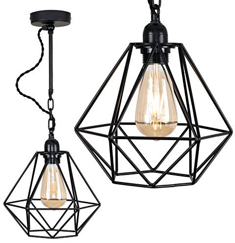 MiniSun | Industrial Steampunk Style Satin Black Wall/Ceiling Light Fitting with a Black Metal Cage Shade | Pendant Lights, Home Décor & Improvement Essential | Includes Bulb [2700K Warm White]