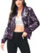 Anna-Kaci Damen Glitzer Pailletten Dünne Rib Rop Langarm Reißverschluss Bomberjacke Fliegenjacke Bikerjacke Jacke, L, Lila