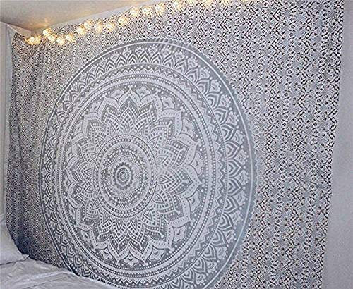 CULASIGN Indisch Psychedelic Wandteppich Mandala Silber Grau/Indien Mehrfarbige Twin Wandbehang Elefant Boho Baumwolle Hippie Wandtuch/Meditation Yoga Mats (Grau,210 * 150 cm)