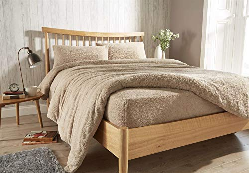 Olivia Rocco Teddy Fleece Extra Deep Fitted Sheet Cosy Warm Fluffy Fitted Bed Sheets, Super King Taupe