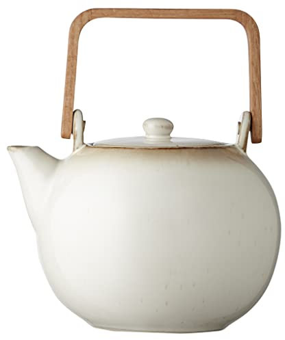 BITZ Teekanne, Kanne aus Steingut/Keramik für Tee, 1,2 Liter, Höhe 20 cm, Creme