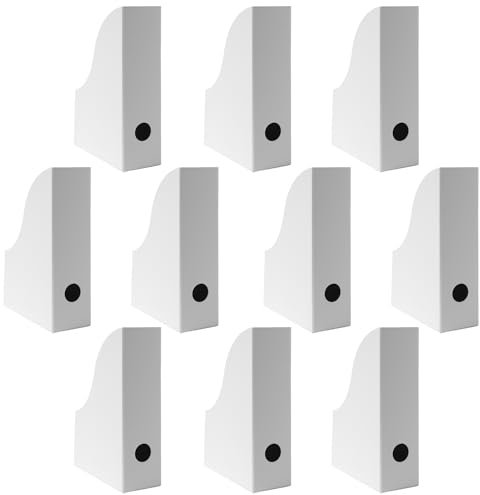 10 x PresentFill®️ Stehsammler Zeitschriftensammler Stehordner Diamant Weiß für DIN A4 Format aus umweltfreundlichen 100% Recycling Karton - Made in Germany für Schreibtisch, Archiv und Aufbewahrung