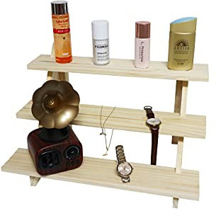 NAJMECHOY Retail Display Riser Earring & Ring Holder Unfinished Rustic Wood Stand Storage Shelf Jewelry Rack Desktop Display Cup Rack Simple Frame (3-Tier)