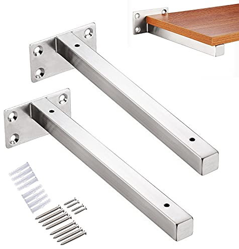 LIGUOYI 2 Pcs Equerre Étagère Invisible, Support pour Etagère Flottante, Support en Métal, Noir/Argent en Acier Inoxydable, pour Tablette Flottant en Bois, Équerre À Fixation Murale
