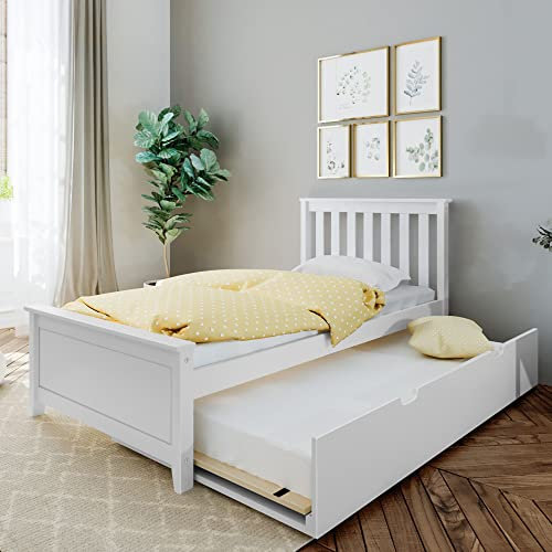 Max & Lily Kinderbett mit Ausziehbett, aus neuseeländischem Kiefernholz, inklusive Lattenrost, 2 mal 90x200cm-Bettgestell, einfaches Ein- und Ausziehen, für Jungen und Mädchen, weiß