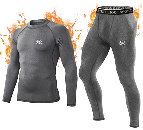 MeetHoo Men's Thermal Underwear Set, Base Layer Long Sleeve Top Long Johns Compression Shirt Bottom Suit Winter Warm Running Sport