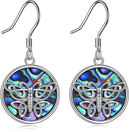 Keltische Ohrringe Sterling Silber Abalone Netter Schmetterling/Libelle/Biene baumeln Ohrringe Schmuck Geschenke für Frauen Mädchen (silber Schmetterlings ohrringe)