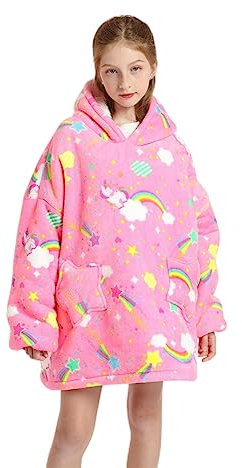 Shamdon Home Collection Kinder Übergroße Kapuzenpullover,Pullover Sweatshirt Mit Kapuze,Flanell Hoodie Decke mit Ärmel und Tasche für Jungen Mädchen